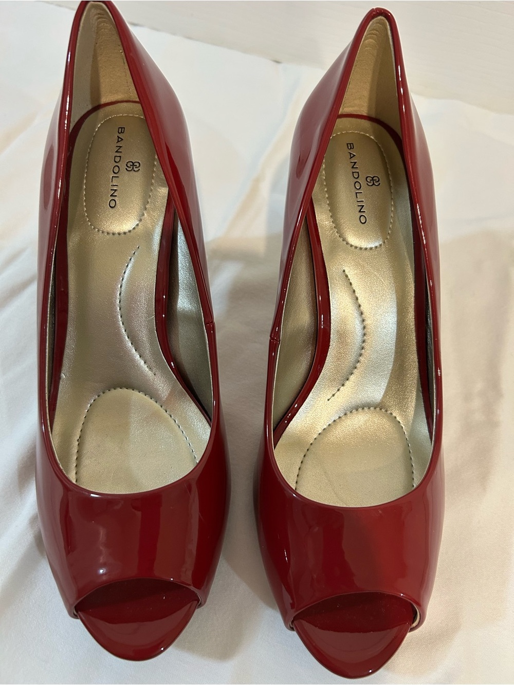 Bandolino Red Patent Peep-Toe Heels